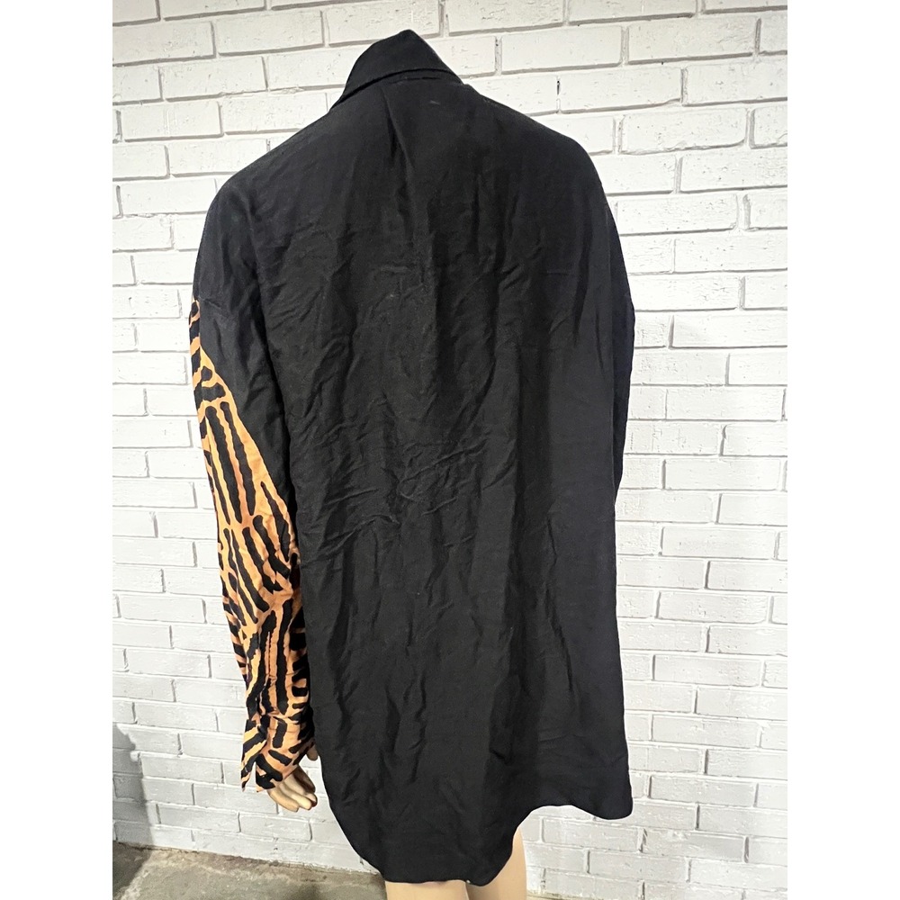 Farm Rio Black Orange Tiger Graphic Oversized Button Down Shirt Womens | Small - Picture 7 of 14